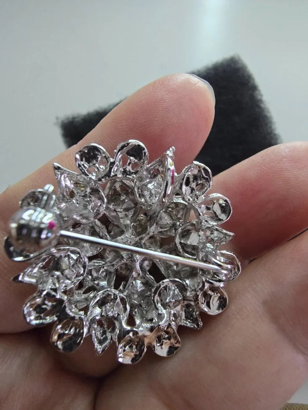 Vintage Blue Rhinestone Crystal Brooch Pendant Combo Silver Tone Round Pin